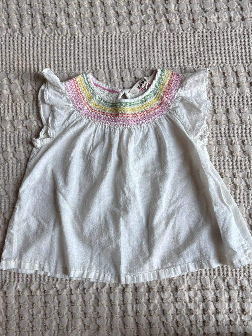 Mini Boden Colorful Smocked White Blouse 5-6Y